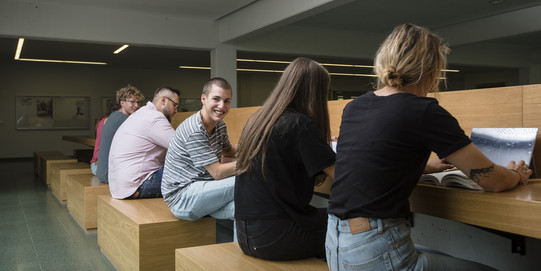 Sitting students shot from behind